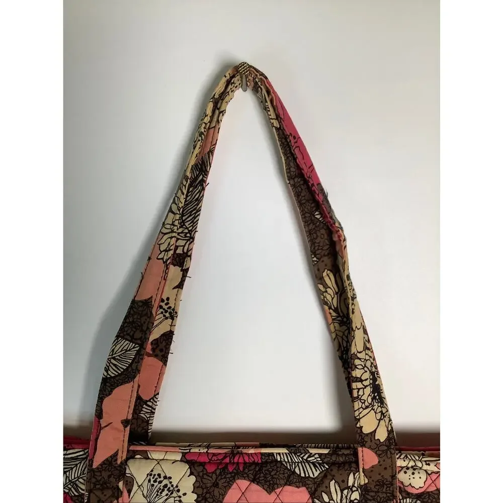 Vera Bradley Mocha Rouge Floral Quilted Cotton Tote Shoulder Bag Purse F12-10